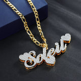 Custom Double Plate Name Necklace 18K Gold-Plated Heart Pearl Chain Jewelry