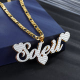 Custom Double Plate Name Necklace 18K Gold-Plated Heart Pearl Chain Jewelry