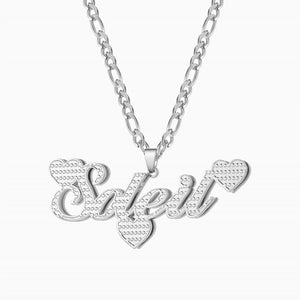 Custom Double Plate Name Necklace 18K Gold-Plated Heart Pearl Chain Jewelry