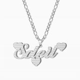 Custom Double Plate Name Necklace 18K Gold-Plated Heart Pearl Chain Jewelry