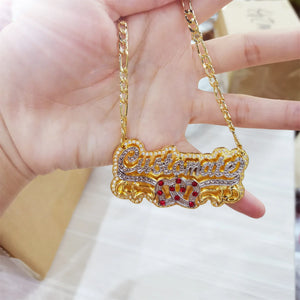 Personalized Two-tone Name Necklace Heart & Birthstone 3D Jewelry Gift