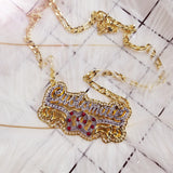 Personalized Two-tone Name Necklace Heart & Birthstone 3D Jewelry Gift