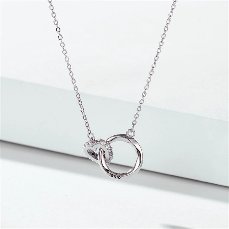 Double Ring Necklace 925 Sterling Silver for Women