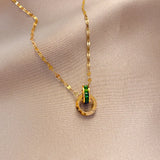 Green Diamond Double Ring Pendant Necklace 18k Yellow Gold