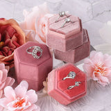 Double Rings Jewelry Display Box Hexagon Storage Organizer Ring Holder Wedding T