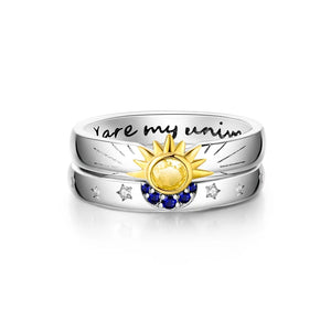 Sun Moon Double Rings Enamel Zircon 925 Silver Finger Rings Women Engagement