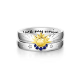 Sun Moon Double Rings Enamel Zircon 925 Silver Finger Rings Women Engagement