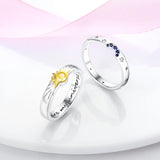 Sun Moon Double Rings Enamel Zircon 925 Silver Finger Rings Women Engagement