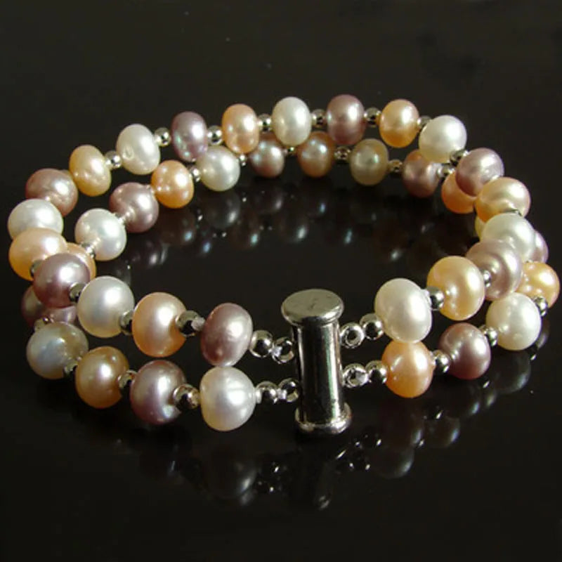 Double Row Multicolor Freshwater Pearl Bracelet