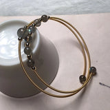 Labradorite Stone Beads Adjustable Cuff Bracelet for Women Girls