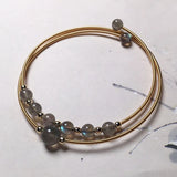 Labradorite Stone Beads Adjustable Cuff Bracelet for Women Girls