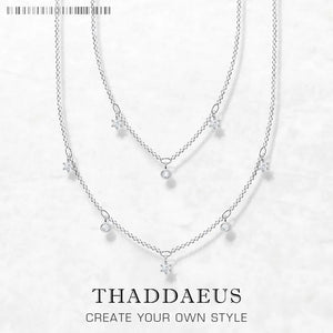 Double Row Necklace Stones Layer Link Chain 925 Stering Silver