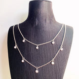 Double Row Necklace Stones Layer Link Chain 925 Stering Silver