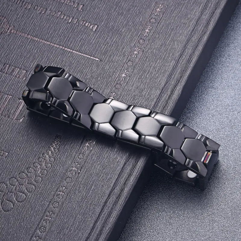 Double Row Punk Titanium Magnetic Health Bracelet Men's Jewelry