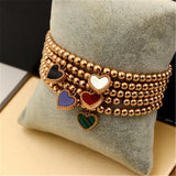 Stainless Steel Heart Charm Beaded Bracelet Set