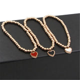 Stainless Steel Heart Charm Beaded Bracelet Set
