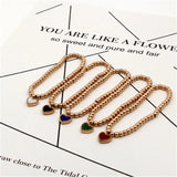 Stainless Steel Heart Charm Beaded Bracelet Set