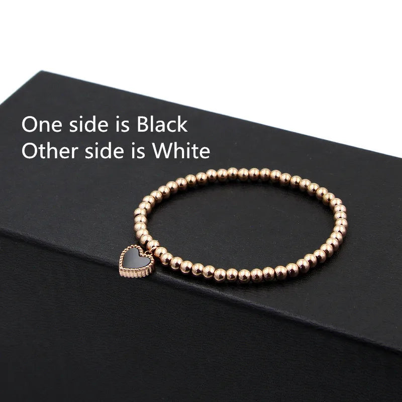 Stainless Steel Heart Charm Beaded Bracelet Set