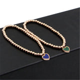 Stainless Steel Heart Charm Beaded Bracelet Set