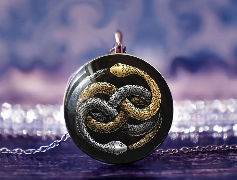 Double Sided Snake Pendant Necklace, Glass, Gothic Halloween Gift