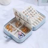 Double-Sided Portable Jewelry Storage Box Leather Earrings Ring Necklace