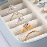 Double-Sided Portable Jewelry Storage Box Leather Earrings Ring Necklace