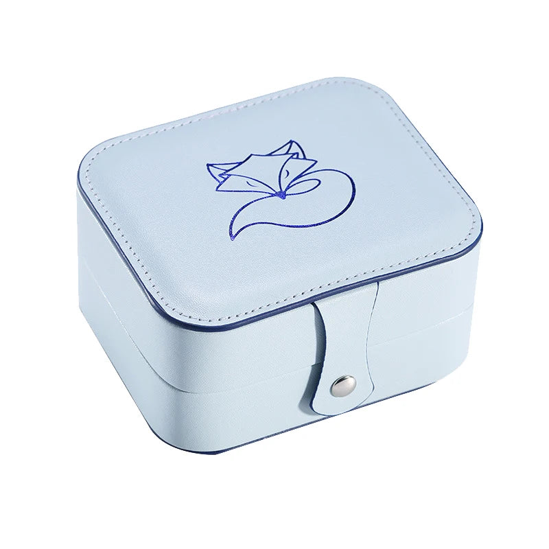 Double-Sided Portable Jewelry Storage Box Leather Earrings Ring Necklace