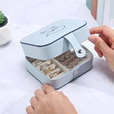 Double-Sided Portable Jewelry Storage Box Leather Earrings Ring Necklace
