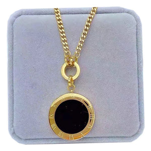 Double Sided Roman Numeral Pendant Long Chain Necklace