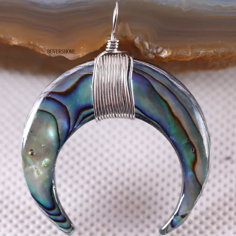 Natural Moon Bead Abalone Shell Pendant for Necklace