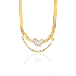 Baroque Pearl Butterfly Necklace Stainless Steel Tassel Pendant