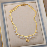 Baroque Pearl Butterfly Necklace Stainless Steel Tassel Pendant