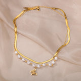 Baroque Pearl Butterfly Necklace Stainless Steel Tassel Pendant