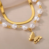 Baroque Pearl Butterfly Necklace Stainless Steel Tassel Pendant