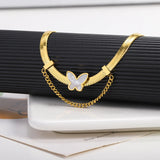Baroque Pearl Butterfly Necklace Stainless Steel Tassel Pendant