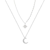925 Silver CZ Moon Clavicle Chain Necklace
