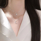 925 Silver CZ Moon Clavicle Chain Necklace
