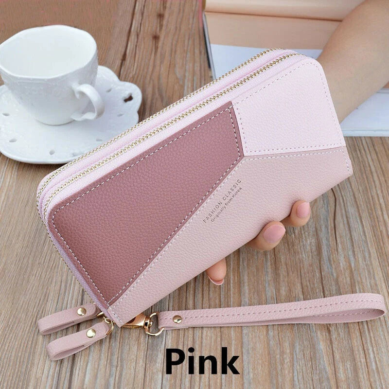 Spliced Wrist Strap Tassel PU Leather Wallet for Girls