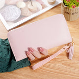 Spliced Wrist Strap Tassel PU Leather Wallet for Girls