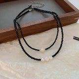 Crystal Beaded Baroque Pearl Necklace Women's Choker