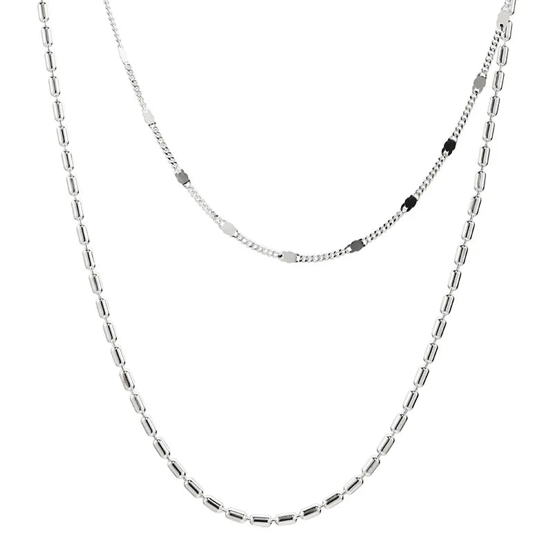 S925 Sterling Silver Double Chain Necklace Compact Ins Niche Clavicle Chain