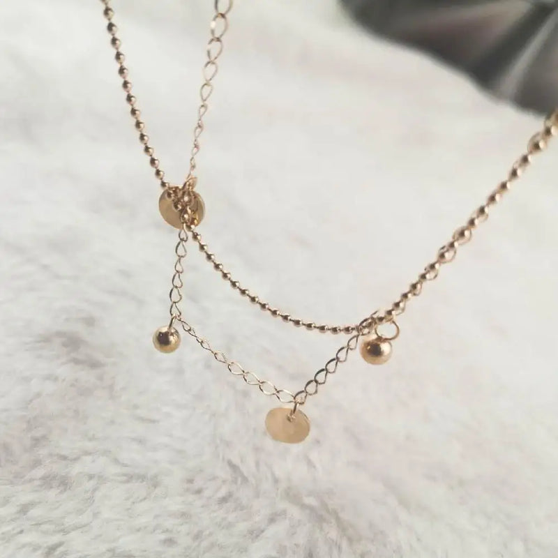Double Chain Wafer Ball Stainless Steel Anklet Bracelet