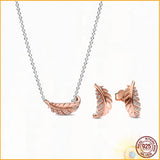 Floating Arc Feather Necklace Earring Set 925 Sterling Silver