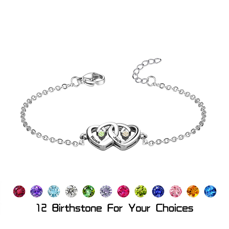 Customizable Double Heart Birthstone Pendant Necklace