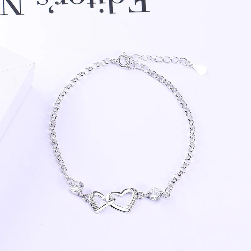 Heart-shaped Silver Bracelet for Women with Elegant Design