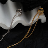 925 Sterling Silver Double Hollow Inlaid Long Chain Ear Clip