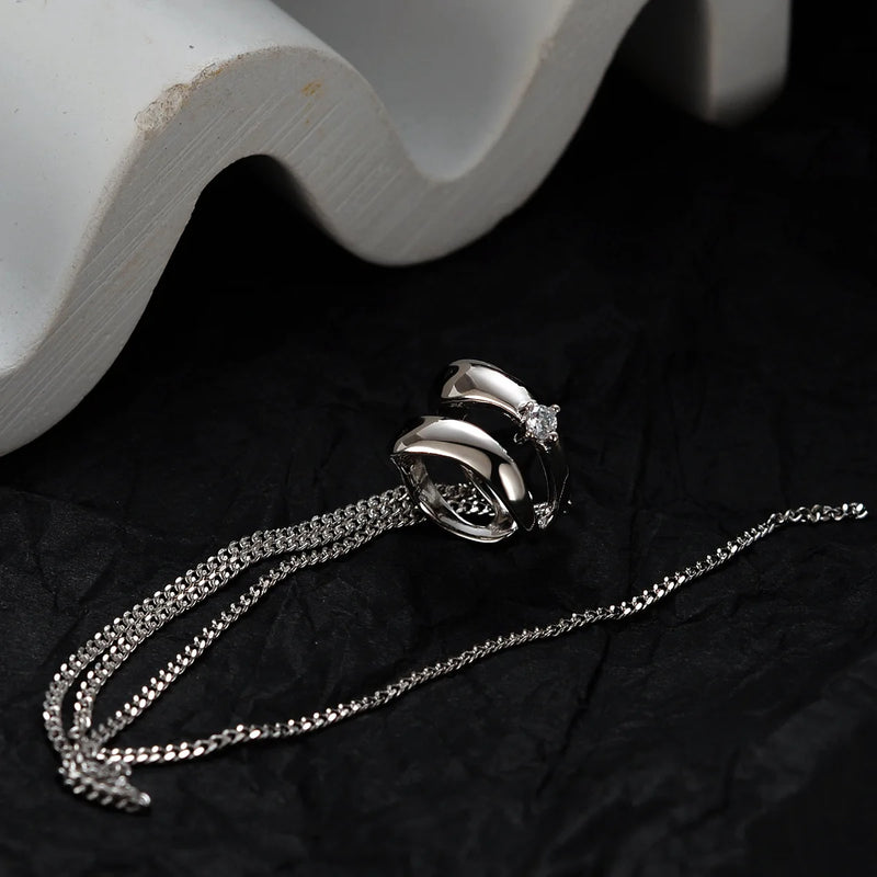 925 Sterling Silver Double Hollow Inlaid Long Chain Ear Clip