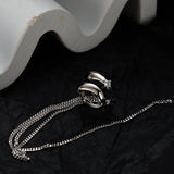 925 Sterling Silver Double Hollow Inlaid Long Chain Ear Clip