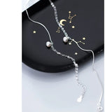 Double Layer Silver Anklet with Pearl Charms