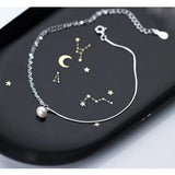 Double Layer Silver Anklet with Pearl Charms